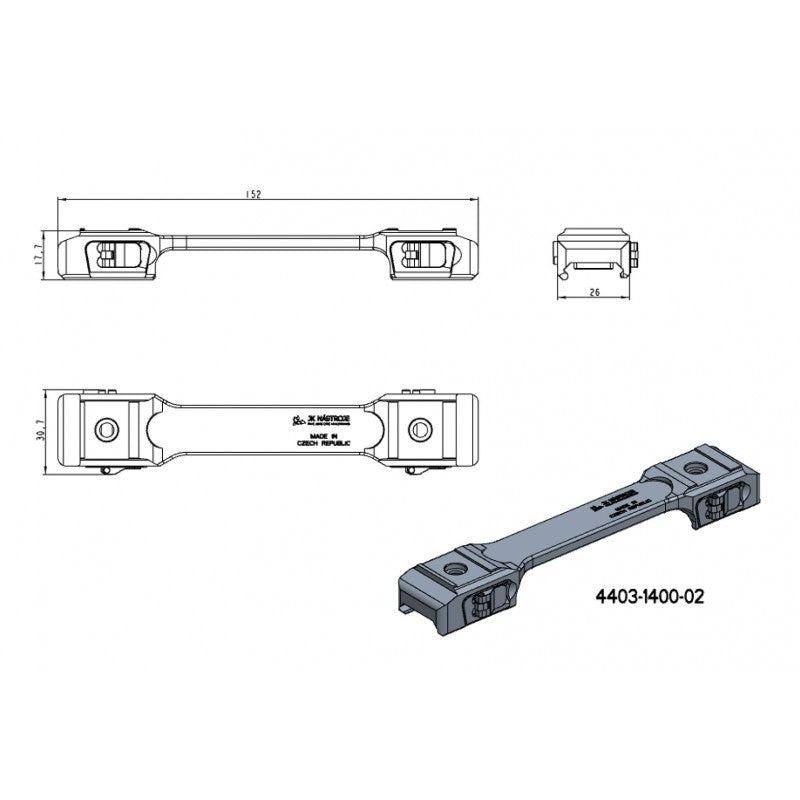 34mm kikarsiktesfäste | enstycksbasis med QD-spakar 