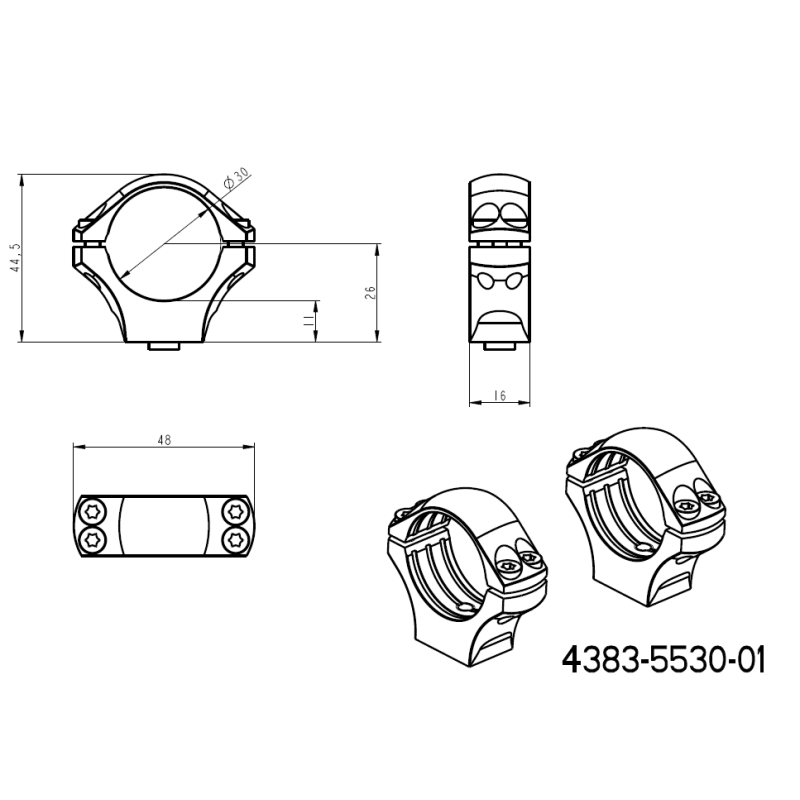 30mm kikarsiktesfäste | lång Picatinny QD Ergo-bas 