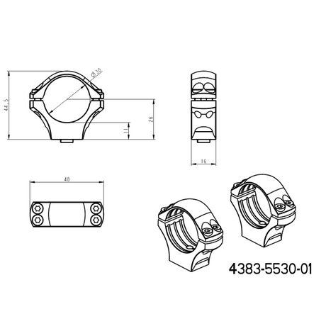 30 mm kikarsiktesfäste | tvådelad Picatinny QD Ergo-bas 