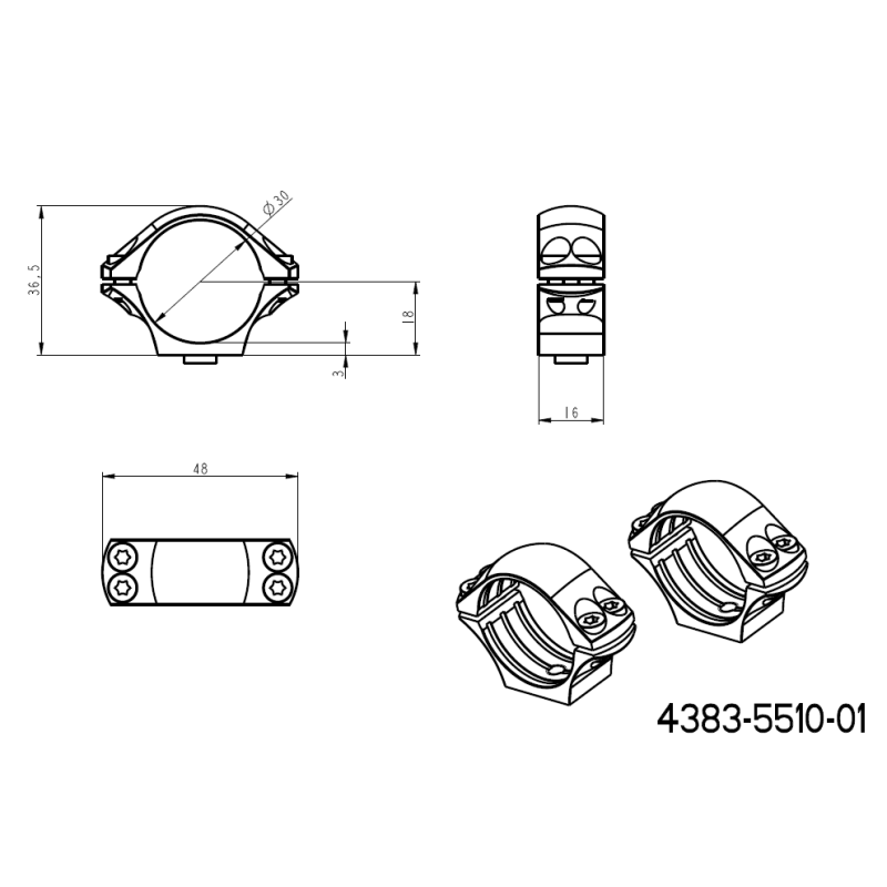 30mm kikarsiktesfäste | lång Picatinny QD Ergo-bas 