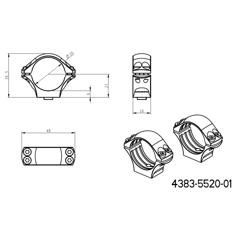 30mm kikarsiktesfäste | lång Picatinny QD Ergo-bas 