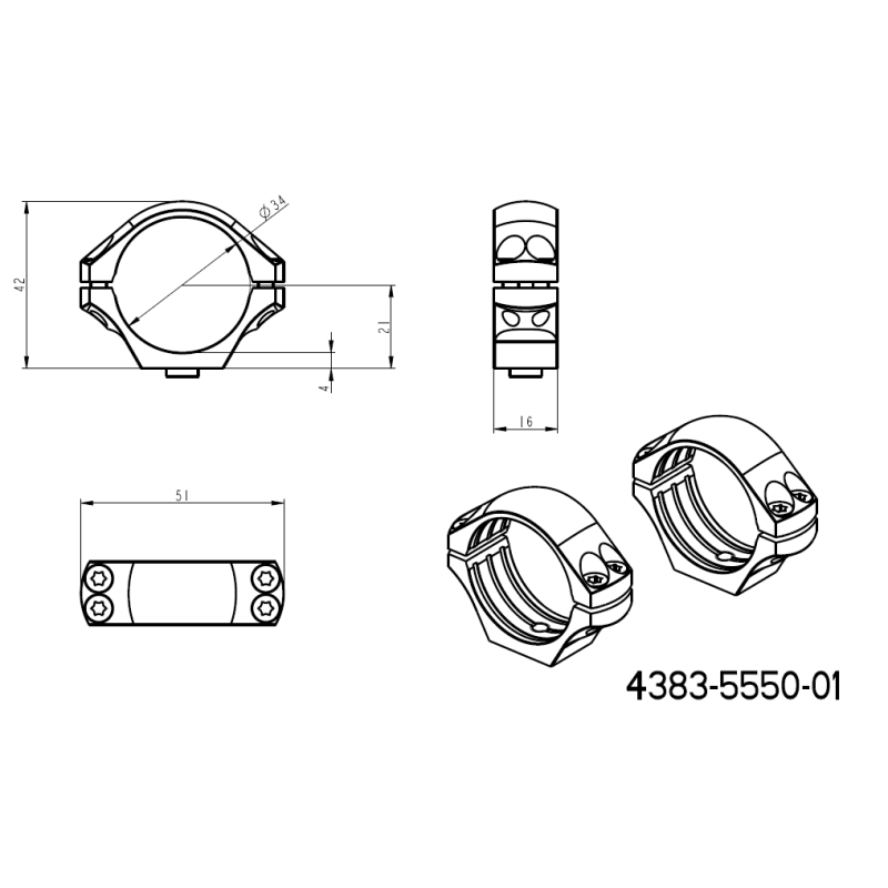 34mm kikarsiktesfäste | enstycksbasis med QD-spakar 