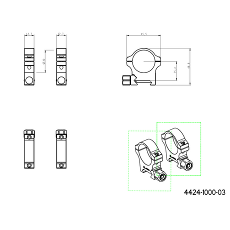 30mm kikarsiktesfäste | Picatinny-bas med skruvmutter 